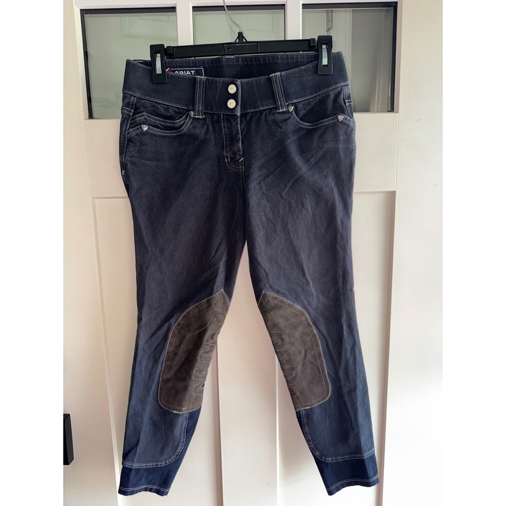 Ariat Womens Denim Knee Patch Riding Breeches Dark Wash Blue 24R